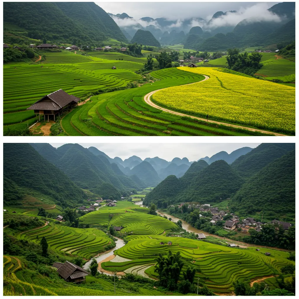 A Collage of Lush Green Landscapes & Terraced Fields